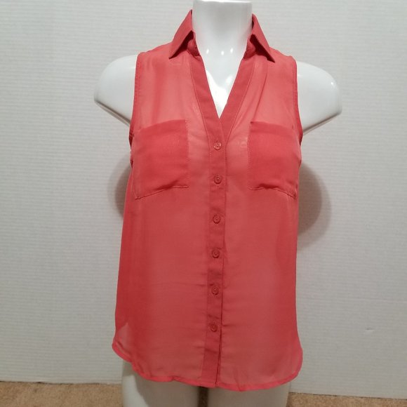 Wet Seal top Small sleeveless button up down shirttail sheer bust pockets - Picture 1 of 12